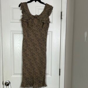 Expressions Black and Tan Ruffle Midi Dress